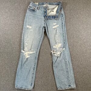 Levis 501 Original Fit Distressed Jeans Light Wash Blue Denim W27 L30 Womens